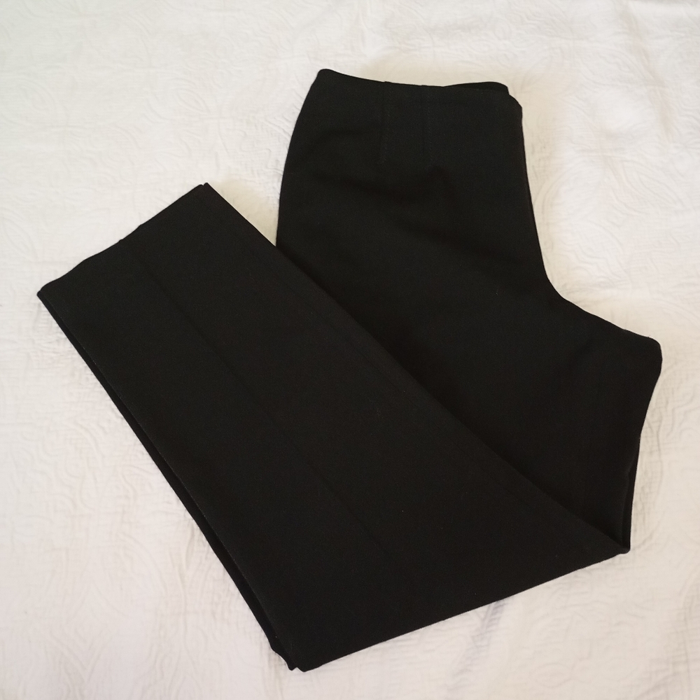 Talbots Pants Women 12P Black Refined Bi-stretch Straight Leg Side Zip Trousers